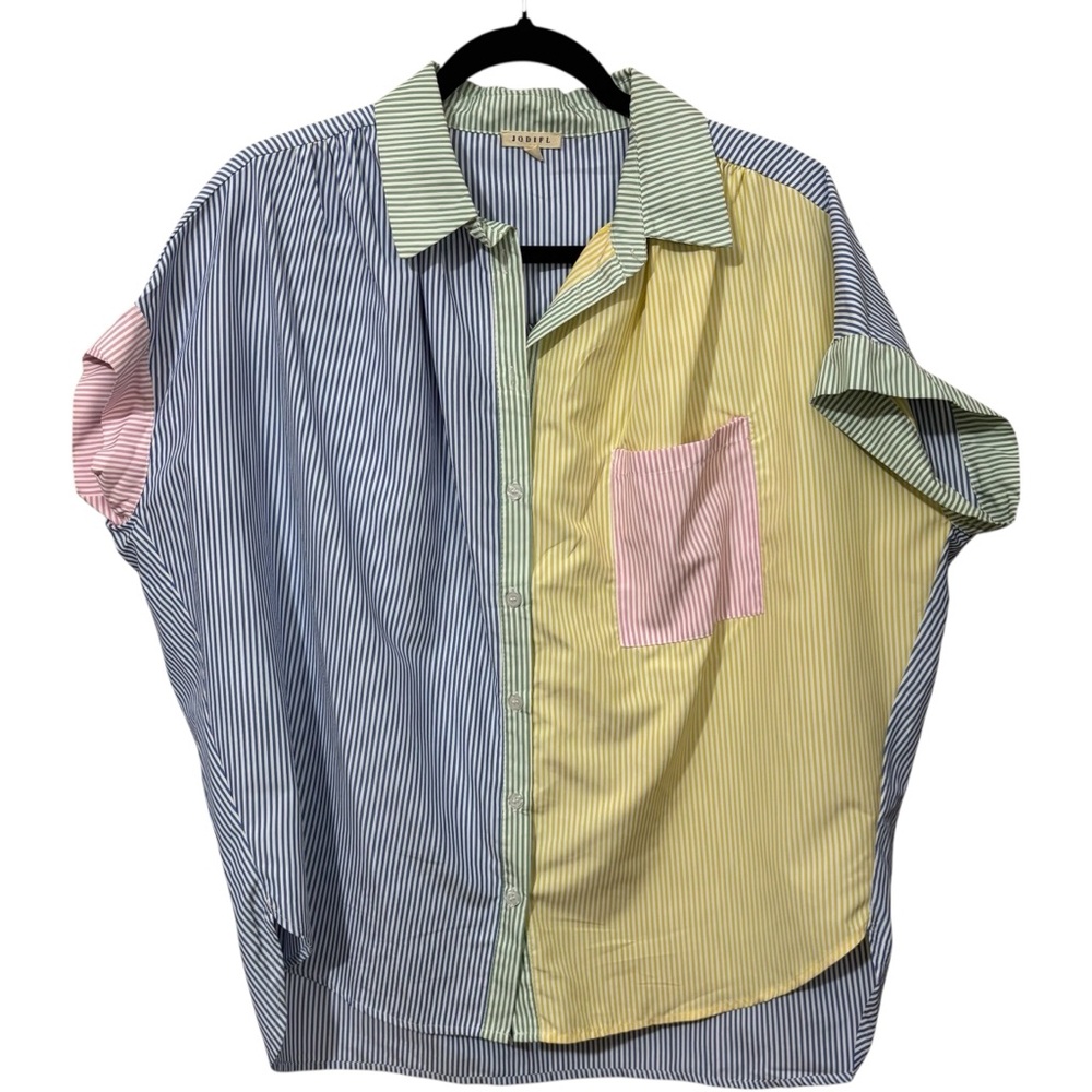 JODIFL Multicolor Stripe Button-Down Shirt - Blue, Yellow, Pink, Green